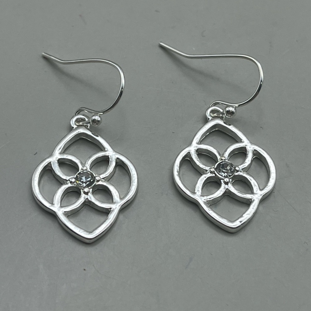 Elegant Silver Tone Floral Dangle Earrings with CZ Elegant Everyday Jewelry